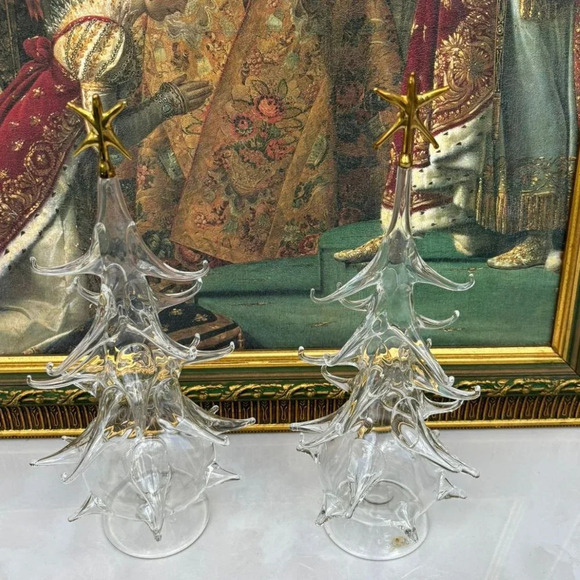 Vetro Italian Two Blown Glass Christmas Tree Decoration Crystal Clear Sz 12.5x4 - Picture 6 of 7